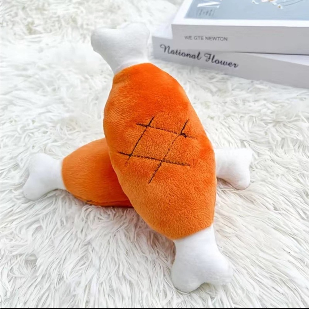 2 Pet Chew Toy Bone Chicken Leg Shaped Toy, Plush Dog Squeaky Toy - Picture 2 of 6